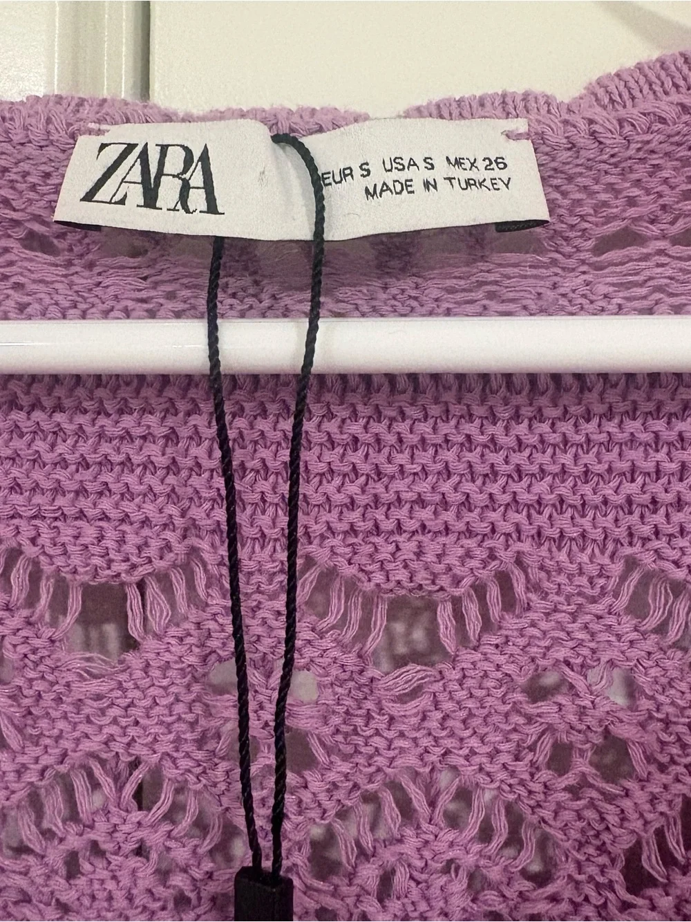 Zara Pointelle Knit Crochet Sweater Top Puff Ruffle Sleeve Lavender S Coquette